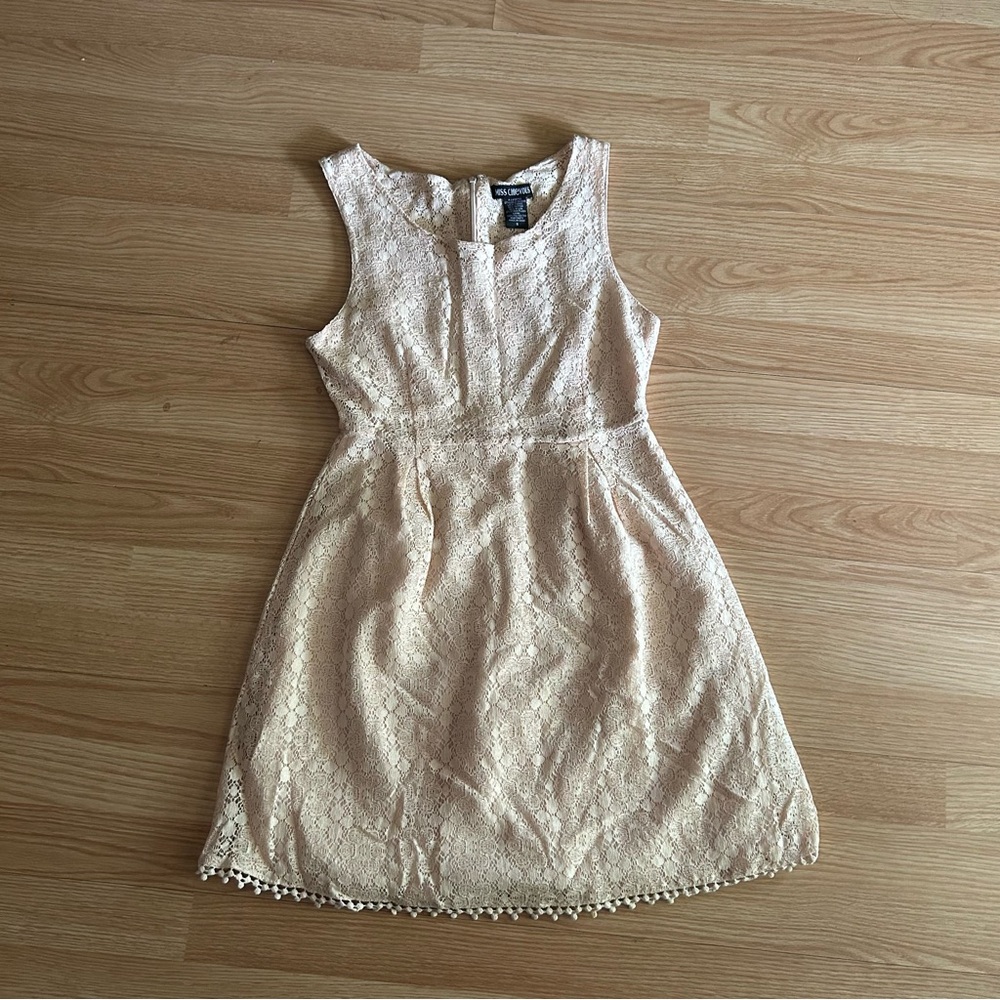 Miss Chievious Crème Light Pink Lace Above Knee Dress Small